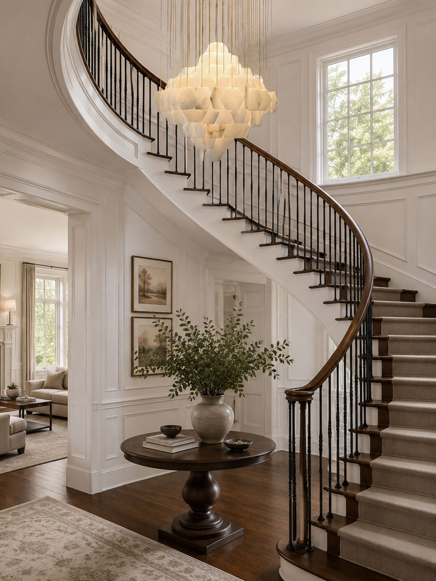 Hexa Alabaster Cascade Chandelier - Elegant Design, Adjustable Height