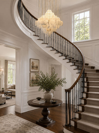 Hexa Alabaster Cascade Chandelier - Elegant Design, Adjustable Height