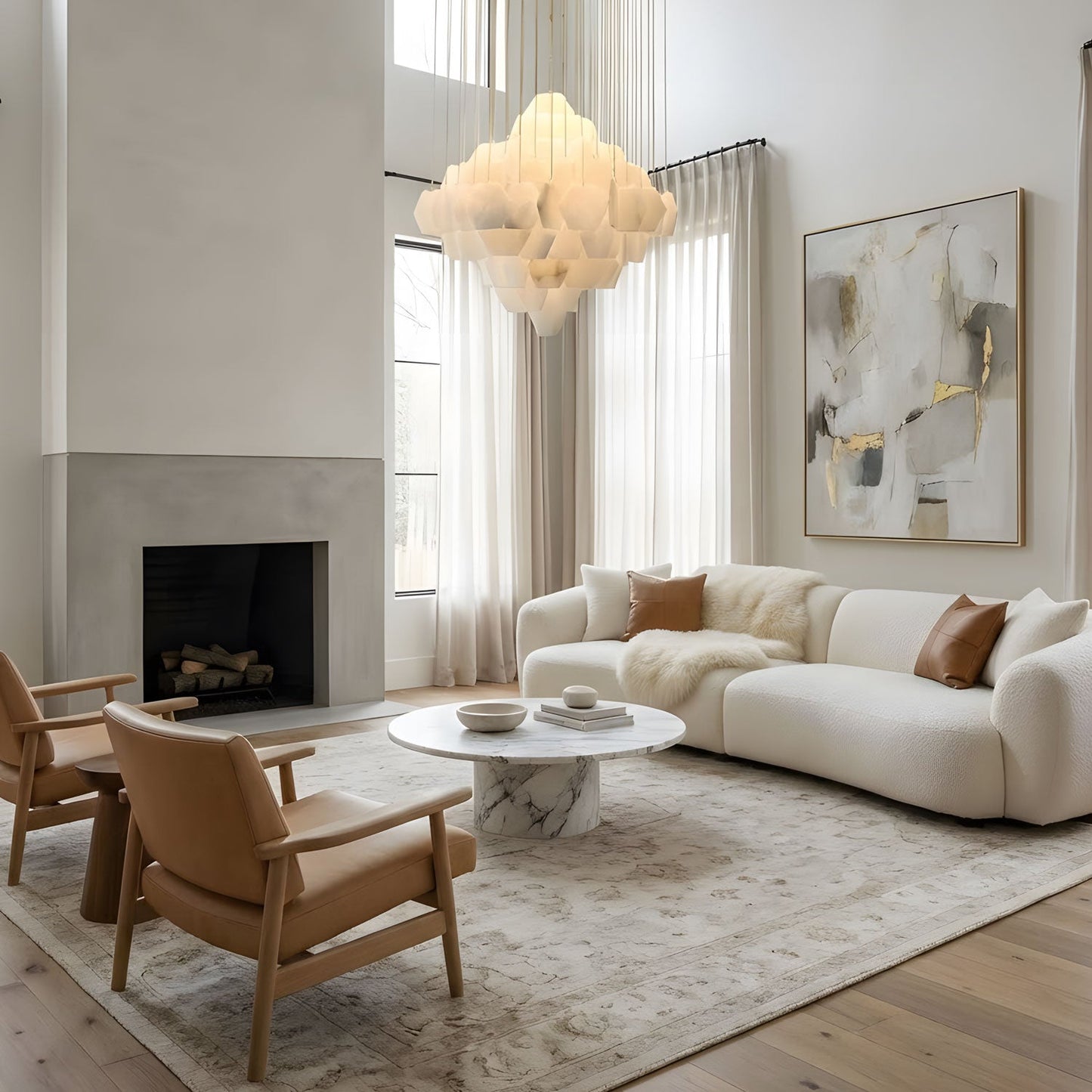 Hexa Alabaster Cascade Chandelier - Elegant Design, Adjustable Height
