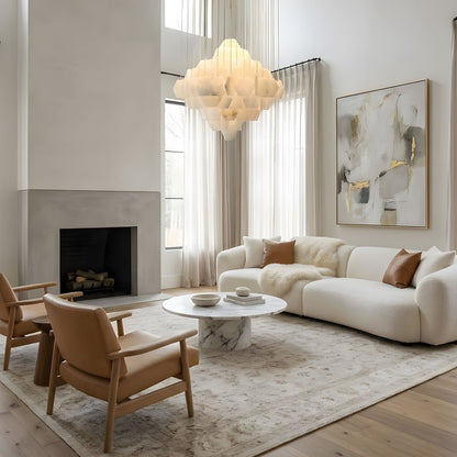 Hexa Alabaster Cascade Chandelier - Elegant Design, Adjustable Height