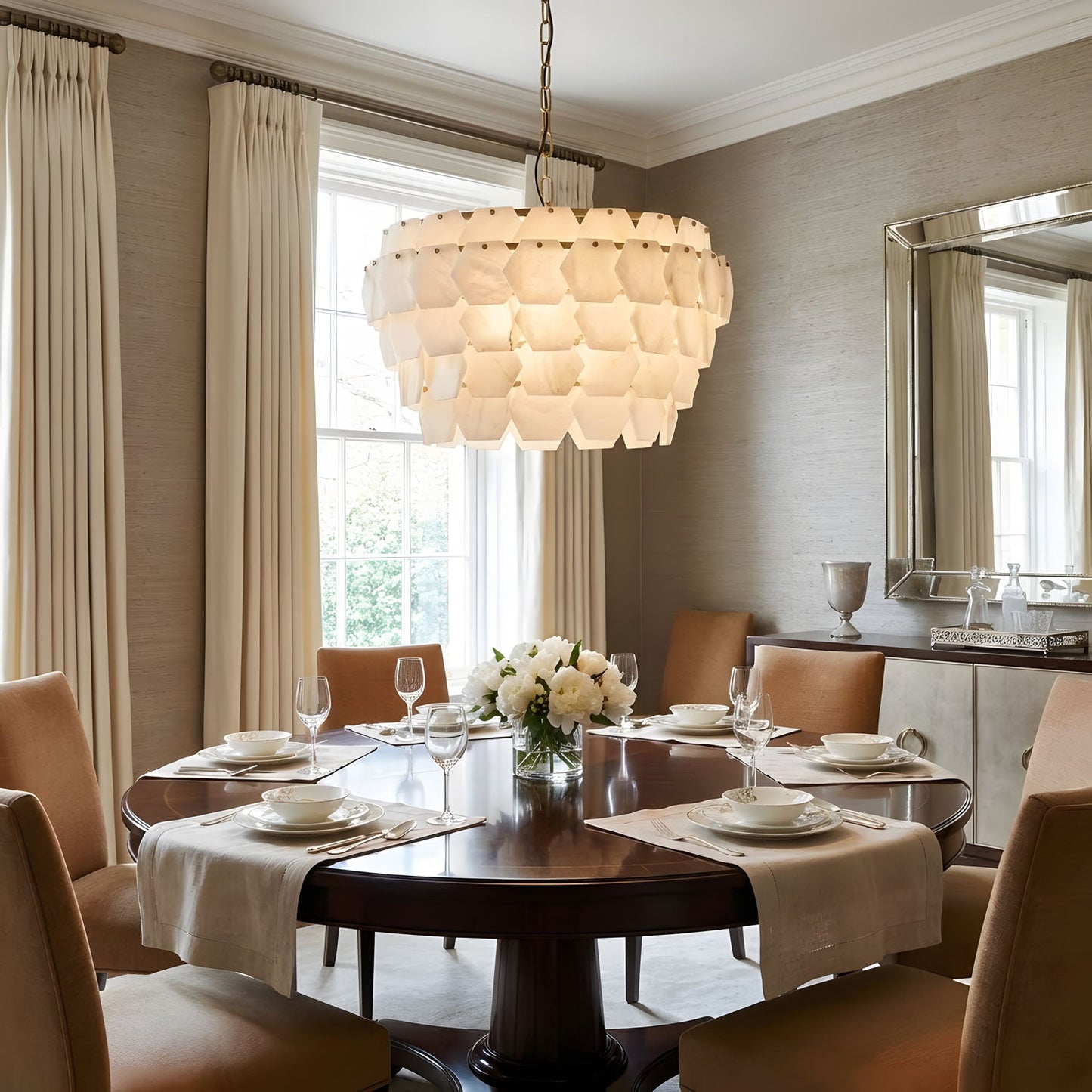 Hexa Cloud Alabaster Pendant Light - Modern Design, Adjustable Height