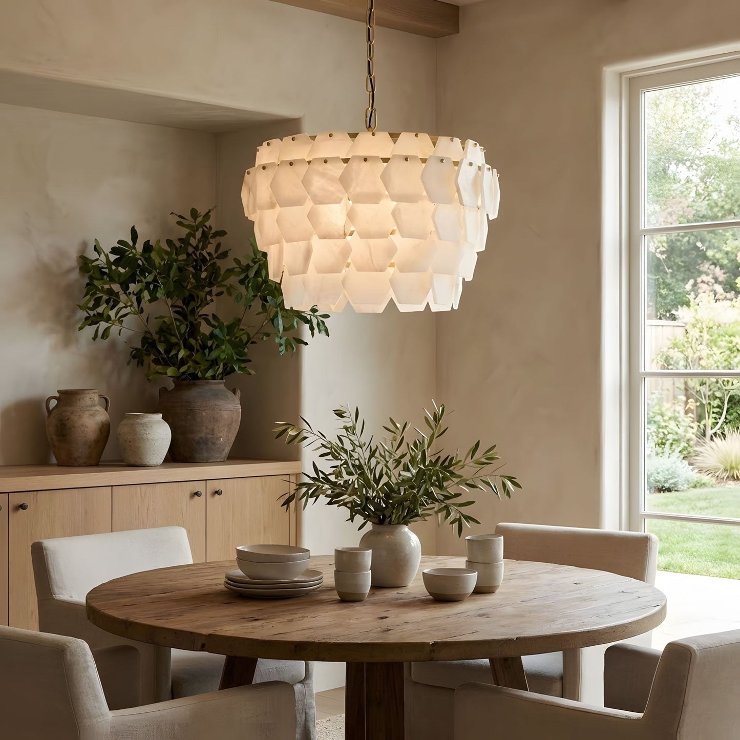 Hexa Cloud Alabaster Pendant Light - Modern Design, Adjustable Height