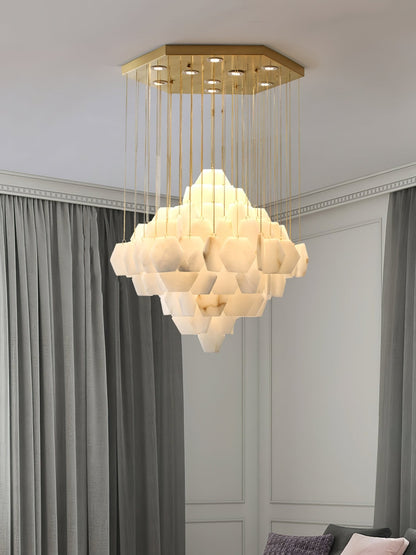 Hexa Alabaster Cascade Chandelier - Elegant Design, Adjustable Height