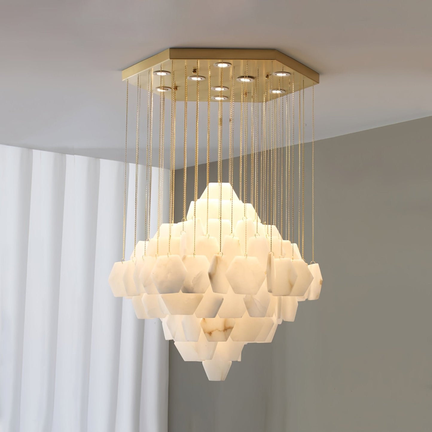 Hexa Alabaster Cascade Chandelier - Elegant Design, Adjustable Height