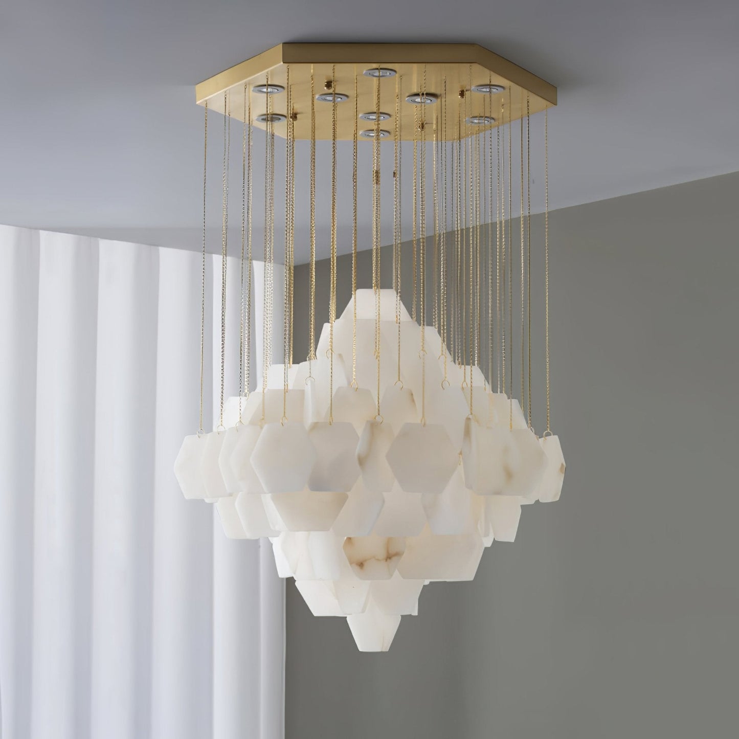 Hexa Alabaster Cascade Chandelier - Elegant Design, Adjustable Height