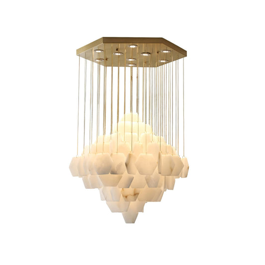 Hexa Alabaster Cascade Chandelier - Elegant Design, Adjustable Height