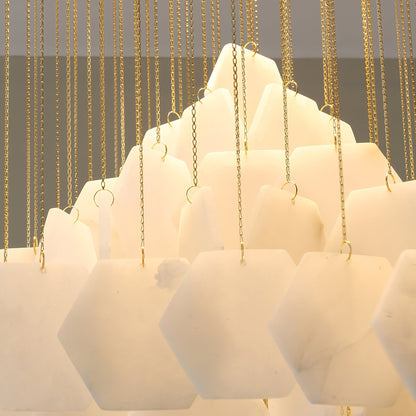 Hexa Alabaster Cascade Chandelier - Elegant Design, Adjustable Height