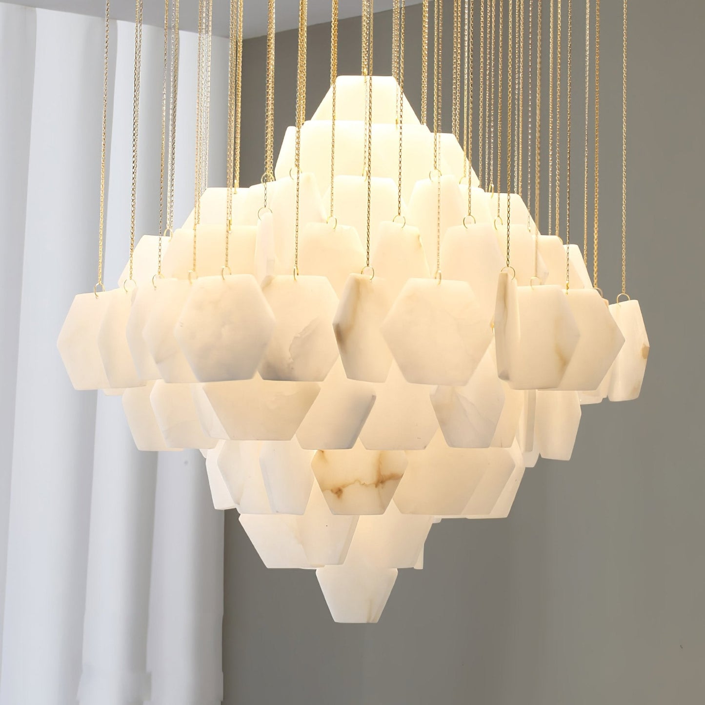 Hexa Alabaster Cascade Chandelier - Elegant Design, Adjustable Height