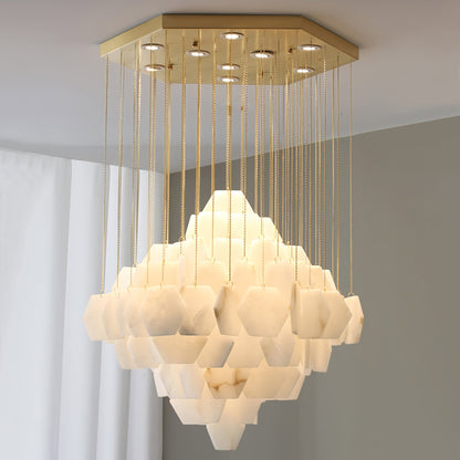 Hexa Alabaster Cascade Chandelier - Elegant Design, Adjustable Height