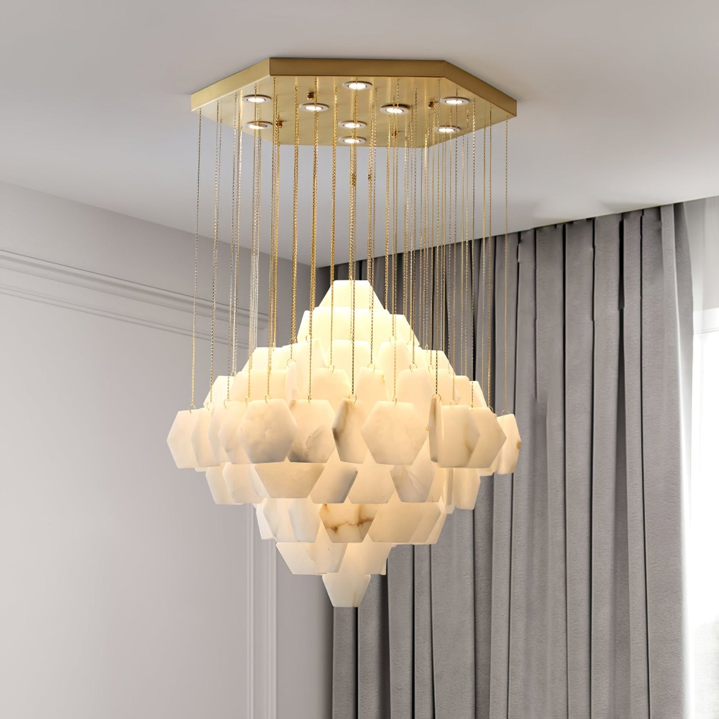 Hexa Alabaster Cascade Chandelier - Elegant Design, Adjustable Height