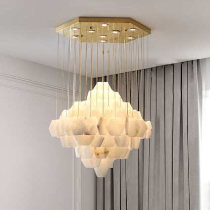 Hexa Alabaster Cascade Chandelier - Elegant Design, Adjustable Height