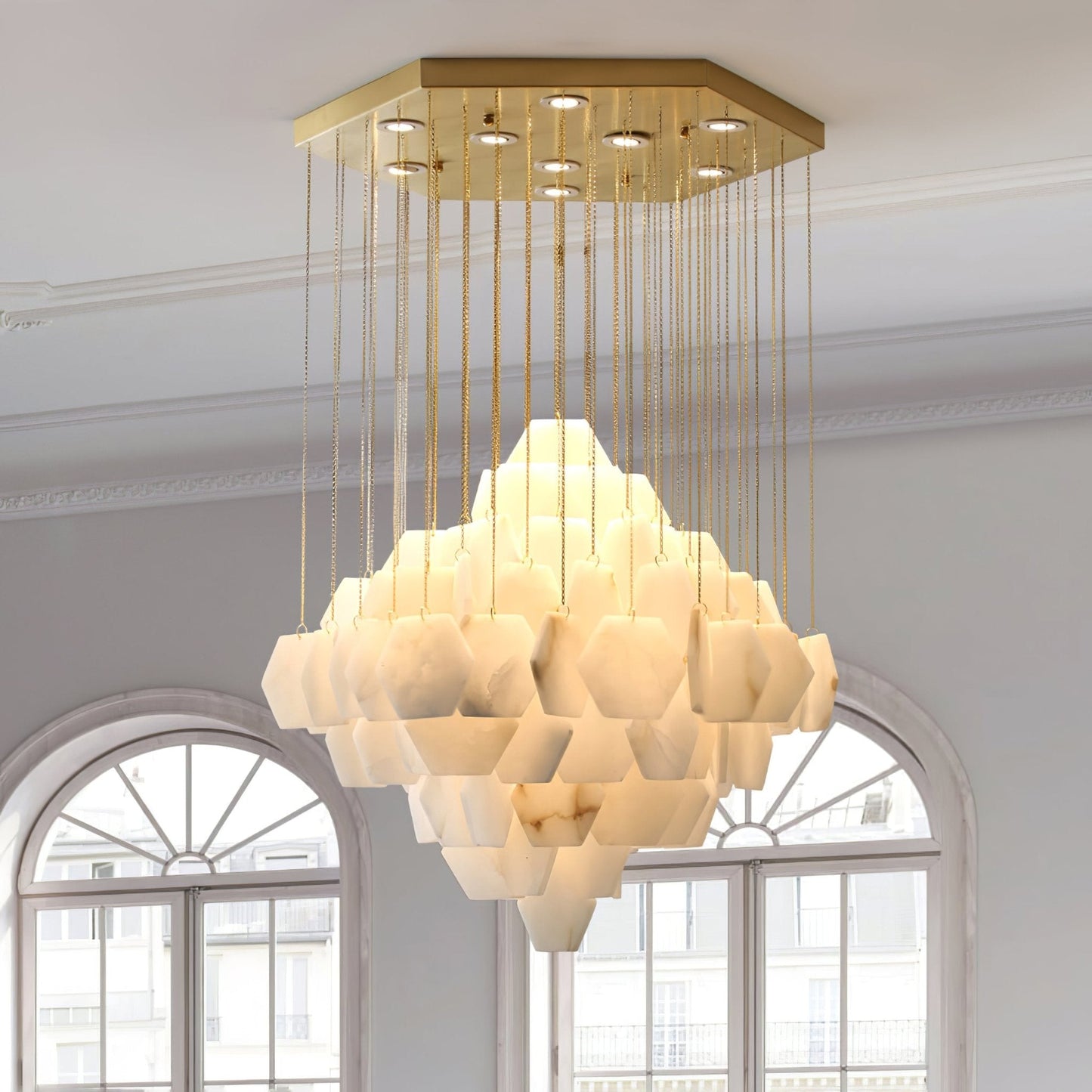 Hexa Alabaster Cascade Chandelier - Elegant Design, Adjustable Height