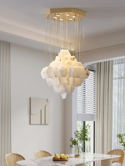 Hexa Alabaster Cascade Chandelier - Elegant Design, Adjustable Height