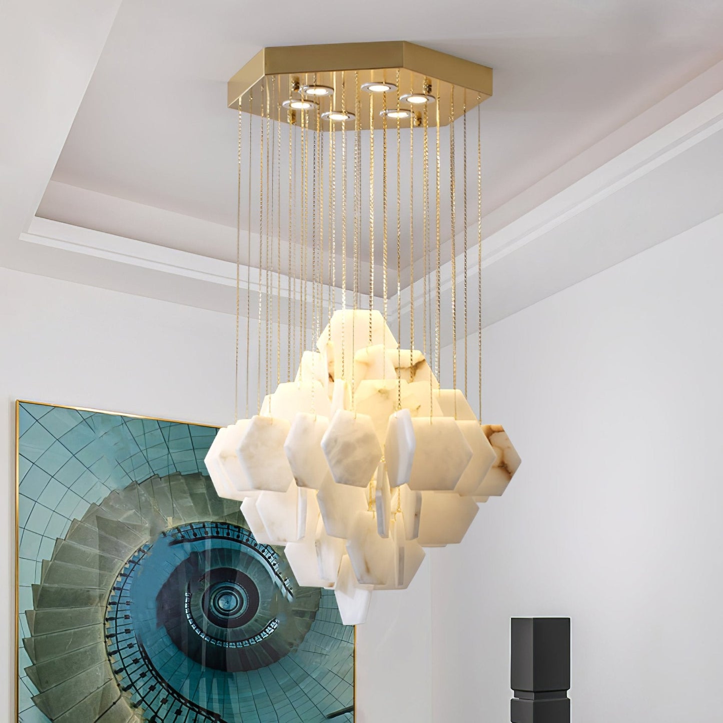 Hexa Alabaster Cascade Chandelier - Elegant Design, Adjustable Height