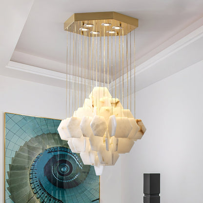 Hexa Alabaster Cascade Chandelier - Elegant Design, Adjustable Height