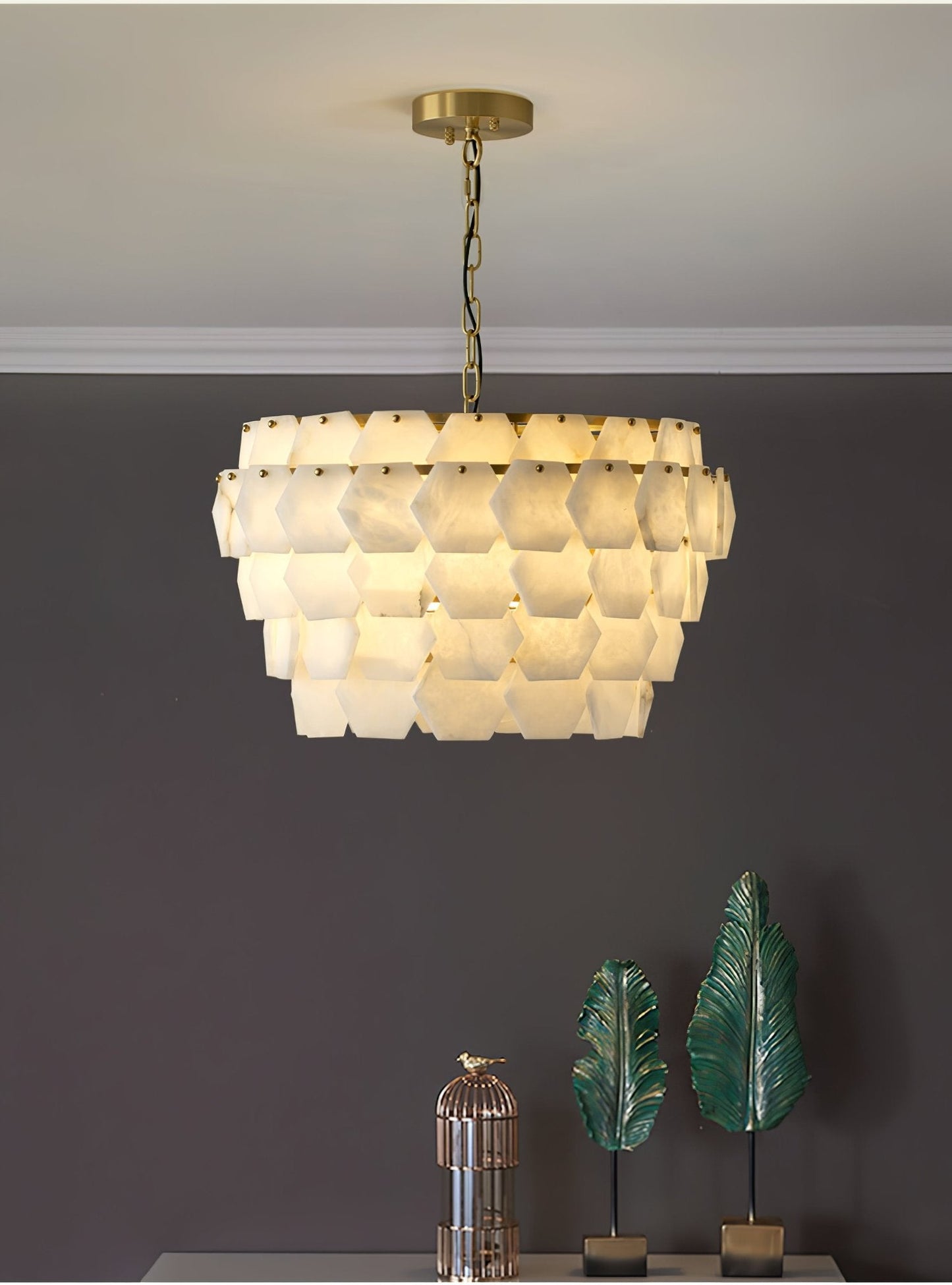 Hexa Cloud Alabaster Pendant Light - Modern Design, Adjustable Height