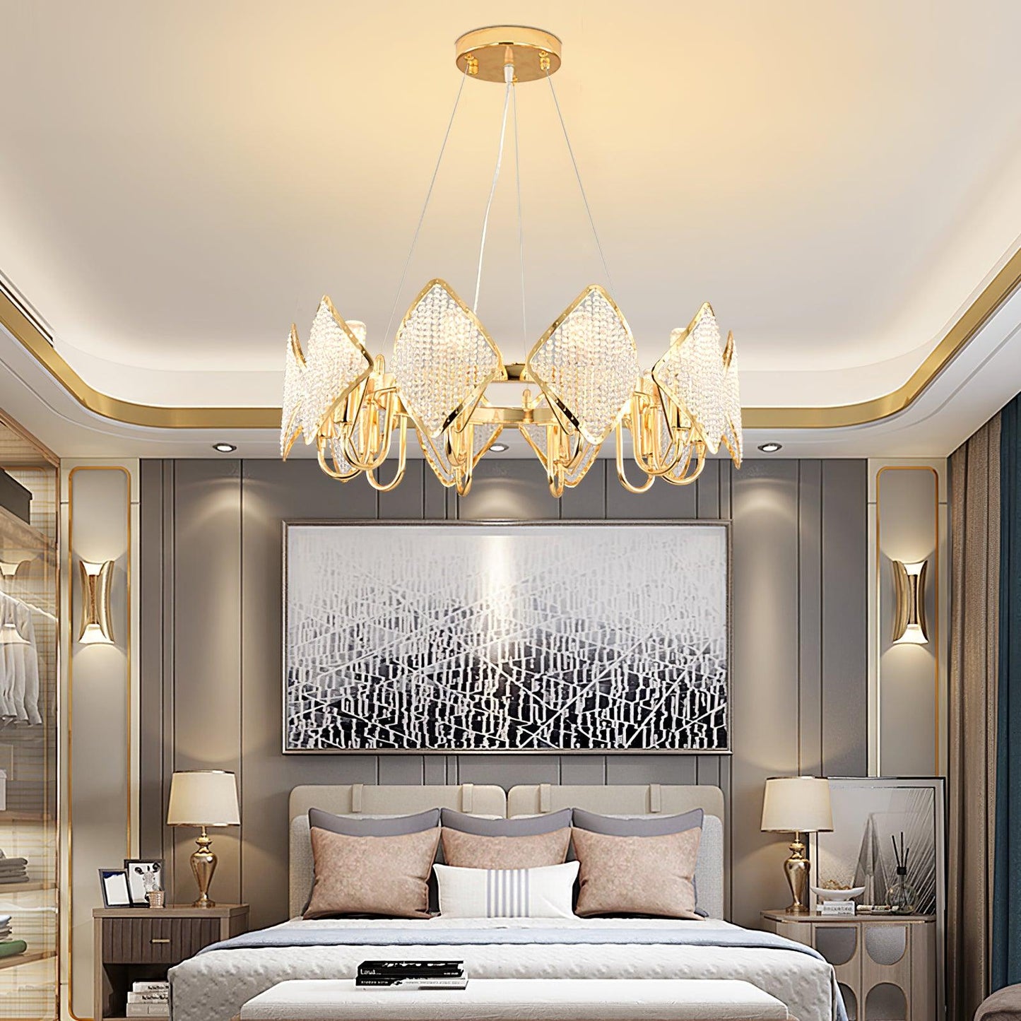 Elegant Holly Chandelier - Crystal Accents & Adjustable Height