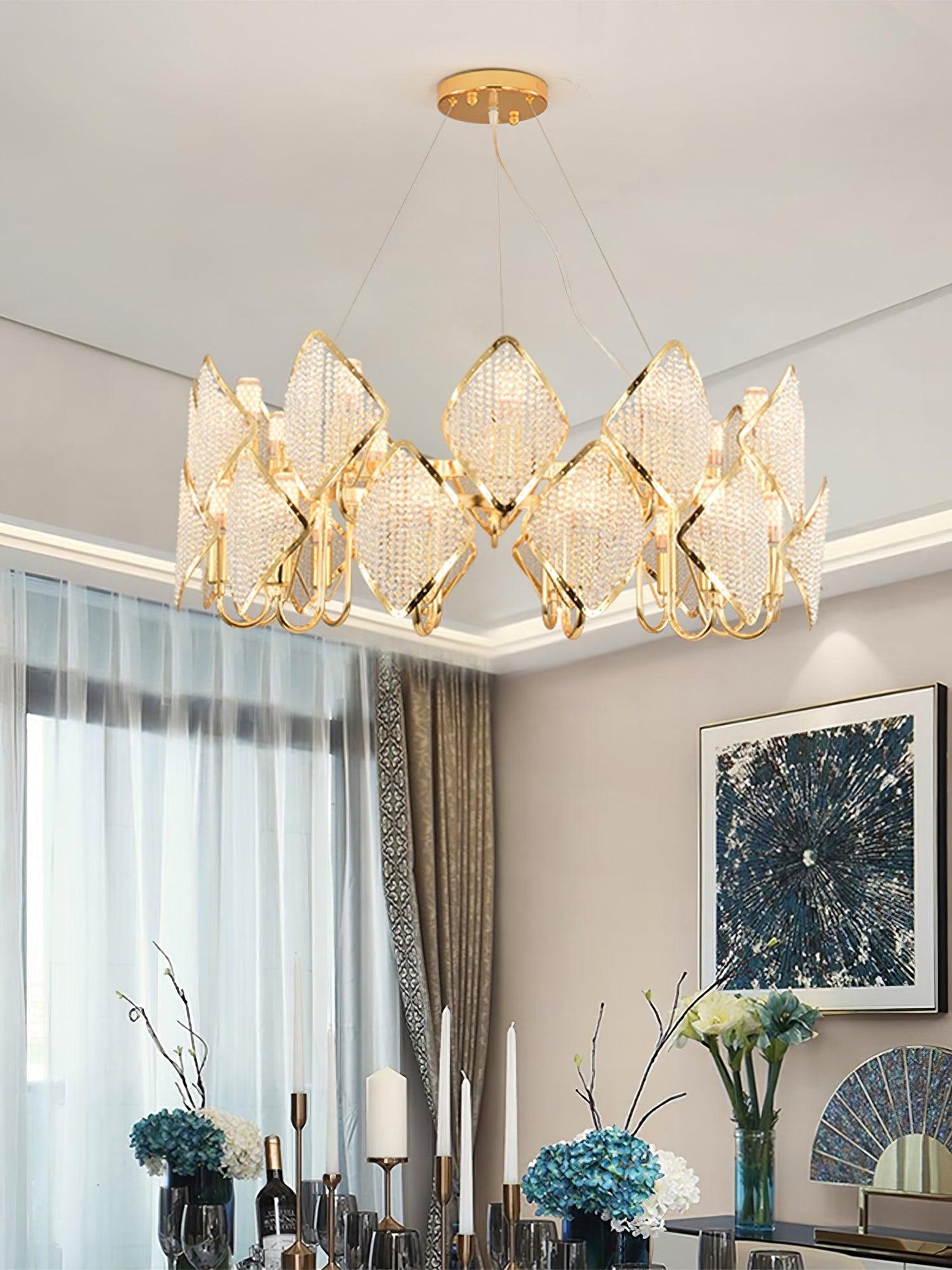 Elegant Holly Chandelier - Crystal Accents & Adjustable Height