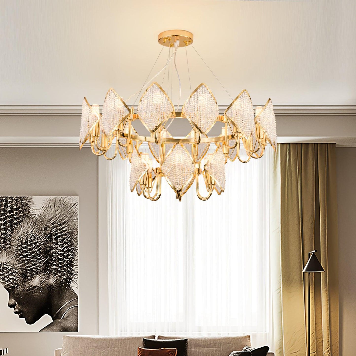 Elegant Holly Chandelier - Crystal Accents & Adjustable Height