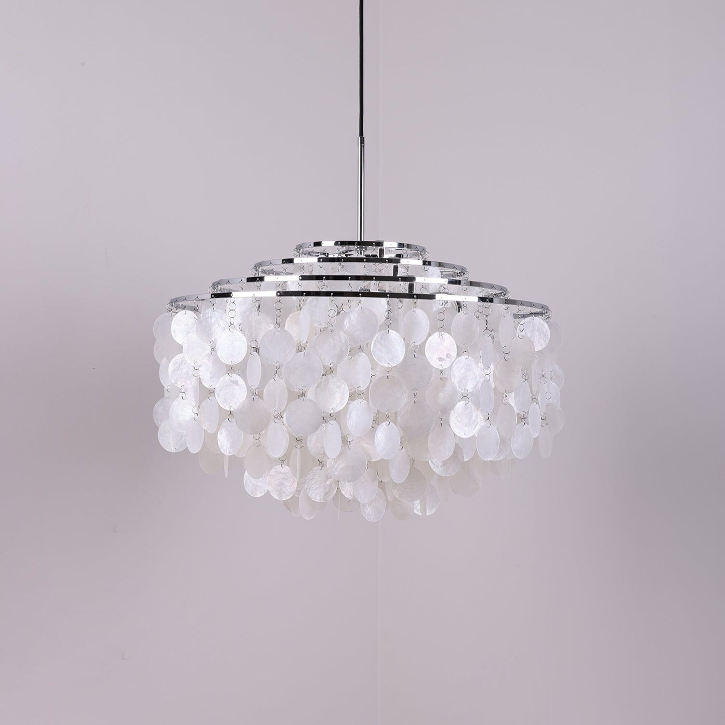 Elegant Round Shell Chandelier with Adjustable Height & Soft Lighting