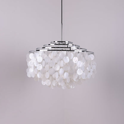 Elegant Round Shell Chandelier with Adjustable Height & Soft Lighting