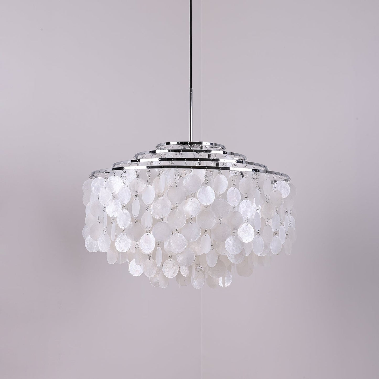 Elegant Round Shell Chandelier with Adjustable Height & Soft Lighting