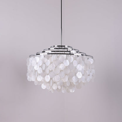 Elegant Round Shell Chandelier with Adjustable Height & Soft Lighting
