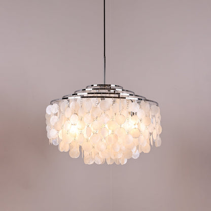 Elegant Round Shell Chandelier with Adjustable Height & Soft Lighting