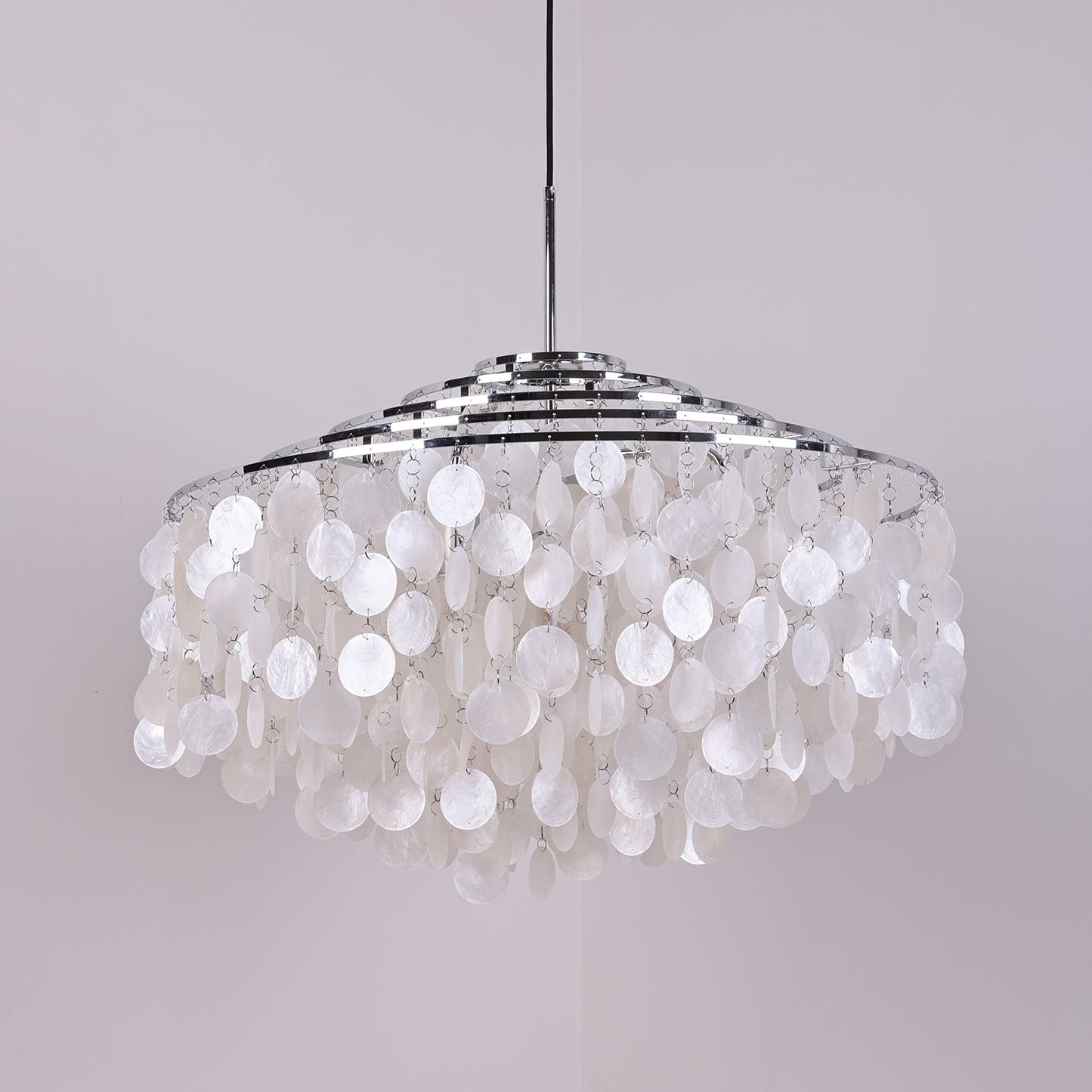 Elegant Round Shell Chandelier with Adjustable Height & Soft Lighting