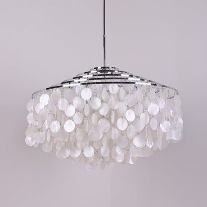 Elegant Round Shell Chandelier with Adjustable Height & Soft Lighting