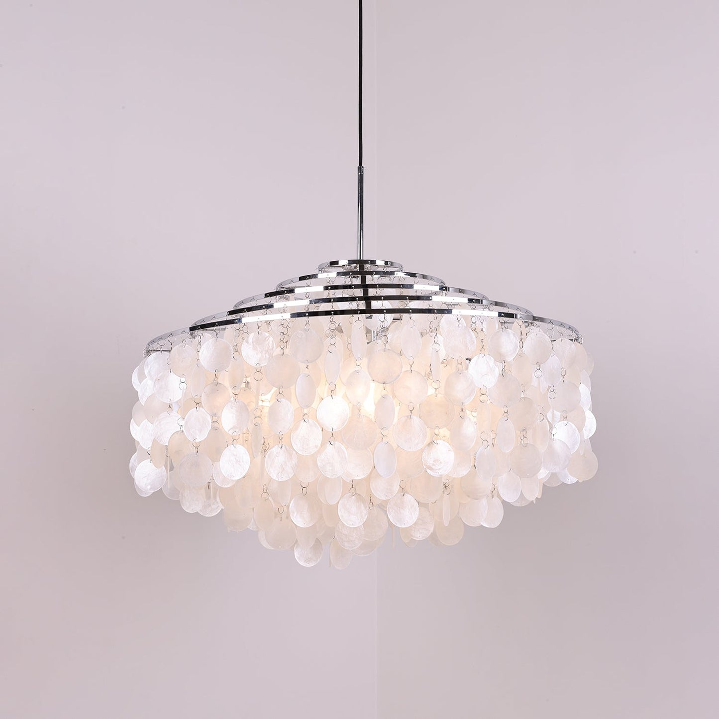 Elegant Round Shell Chandelier with Adjustable Height & Soft Lighting