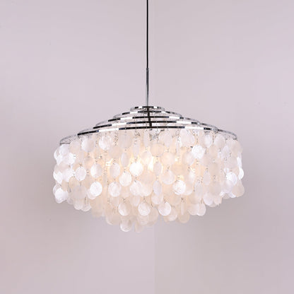 Elegant Round Shell Chandelier with Adjustable Height & Soft Lighting