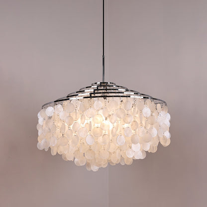 Elegant Round Shell Chandelier with Adjustable Height & Soft Lighting