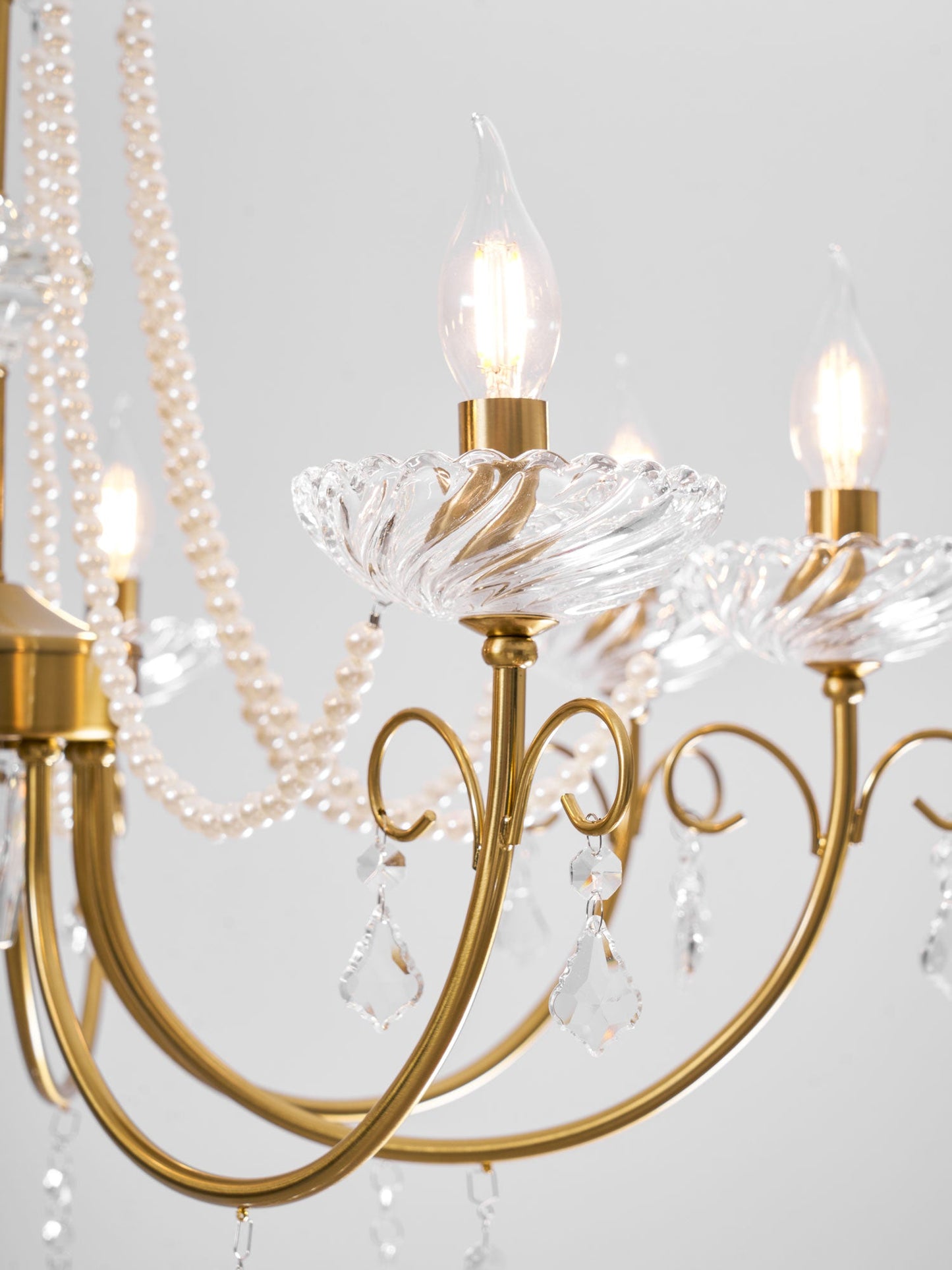 Imperial Pearl Crystal Chandelier - Elegant Design, Adjustable Height