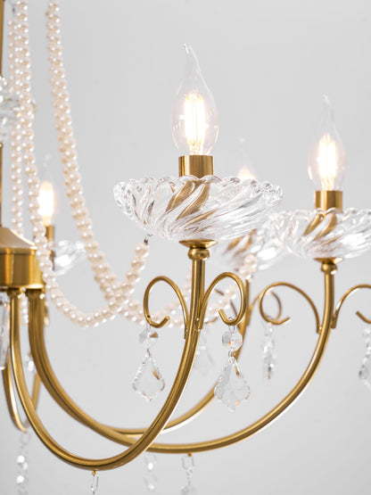 Imperial Pearl Crystal Chandelier - Elegant Design, Adjustable Height