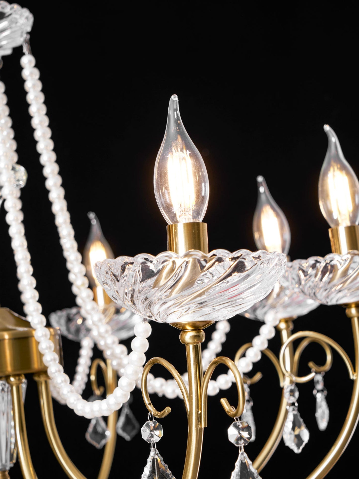 Imperial Pearl Crystal Chandelier - Elegant Design, Adjustable Height