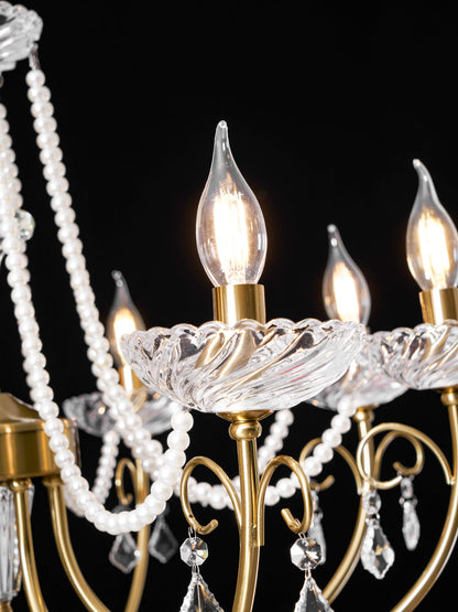 Imperial Pearl Crystal Chandelier - Elegant Design, Adjustable Height