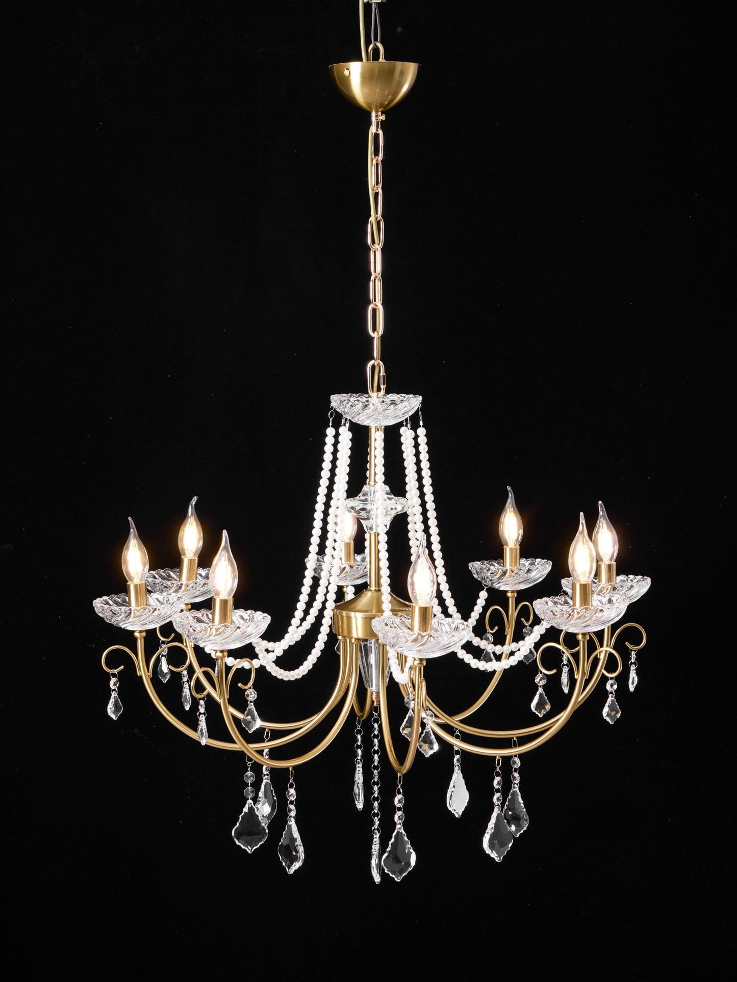Imperial Pearl Crystal Chandelier - Elegant Design, Adjustable Height