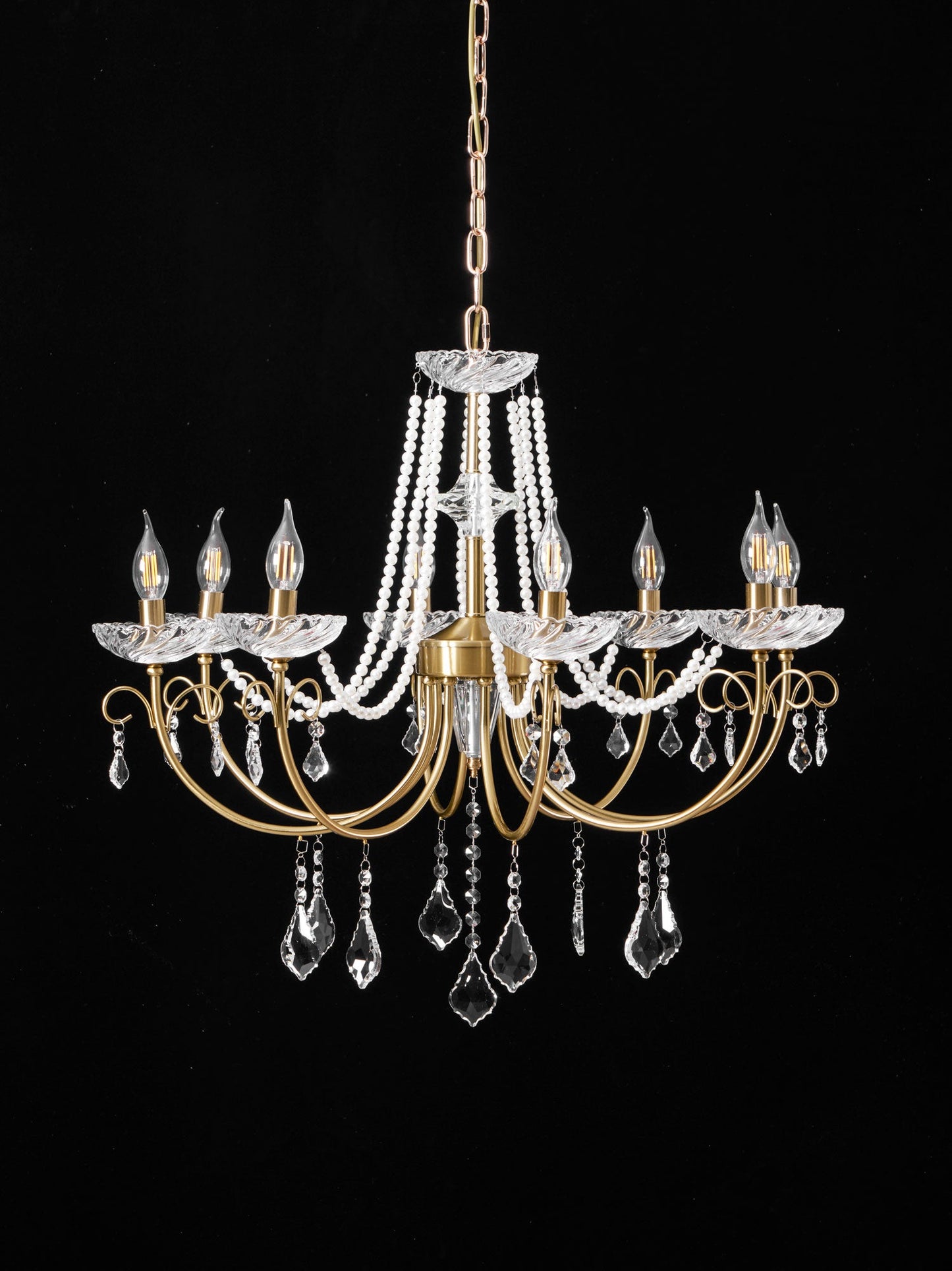 Imperial Pearl Crystal Chandelier - Elegant Design, Adjustable Height