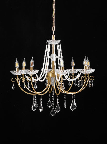 Imperial Pearl Crystal Chandelier - Elegant Design, Adjustable Height