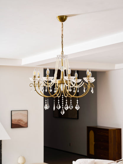 Imperial Pearl Crystal Chandelier - Elegant Design, Adjustable Height