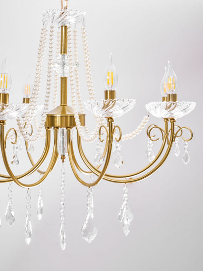 Imperial Pearl Crystal Chandelier - Elegant Design, Adjustable Height