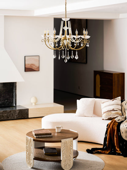 Imperial Pearl Crystal Chandelier - Elegant Design, Adjustable Height