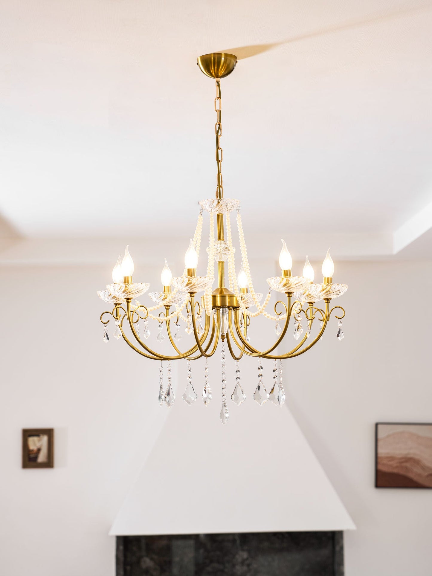 Imperial Pearl Crystal Chandelier - Elegant Design, Adjustable Height