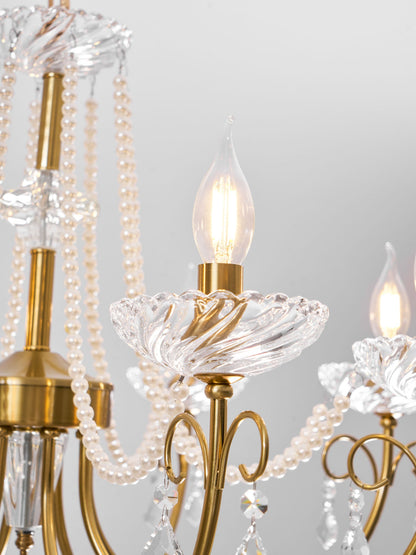 Imperial Pearl Crystal Chandelier - Elegant Design, Adjustable Height