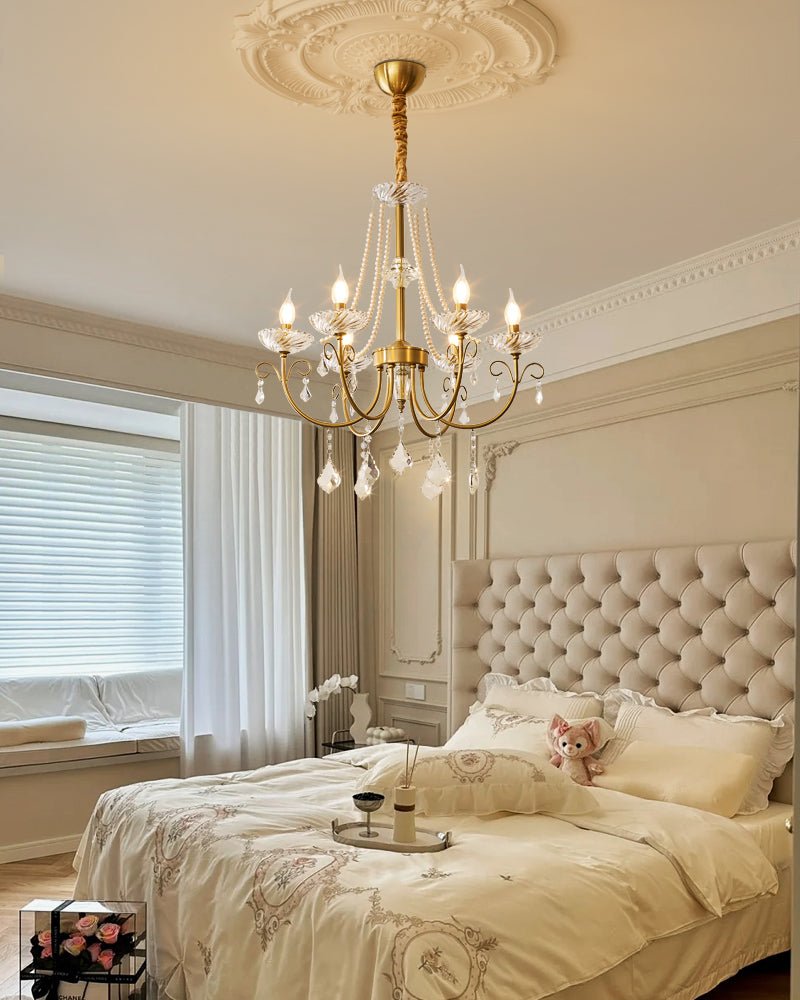 Imperial Pearl Crystal Chandelier - Elegant Design, Adjustable Height