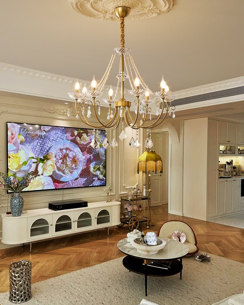 Imperial Pearl Crystal Chandelier - Elegant Design, Adjustable Height
