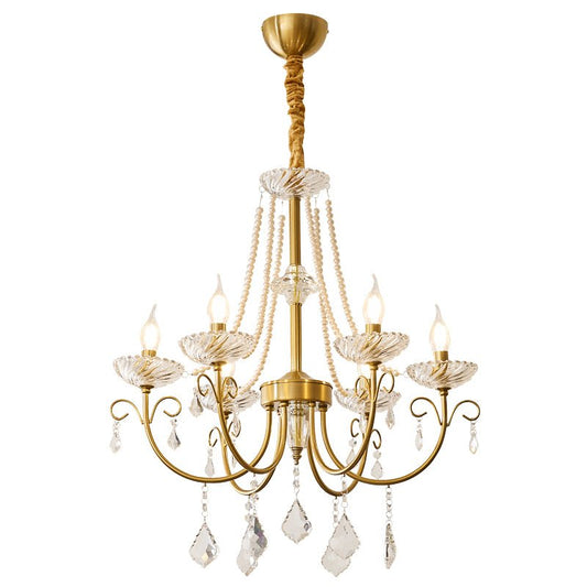 Imperial Pearl Crystal Chandelier - Elegant Design, Adjustable Height