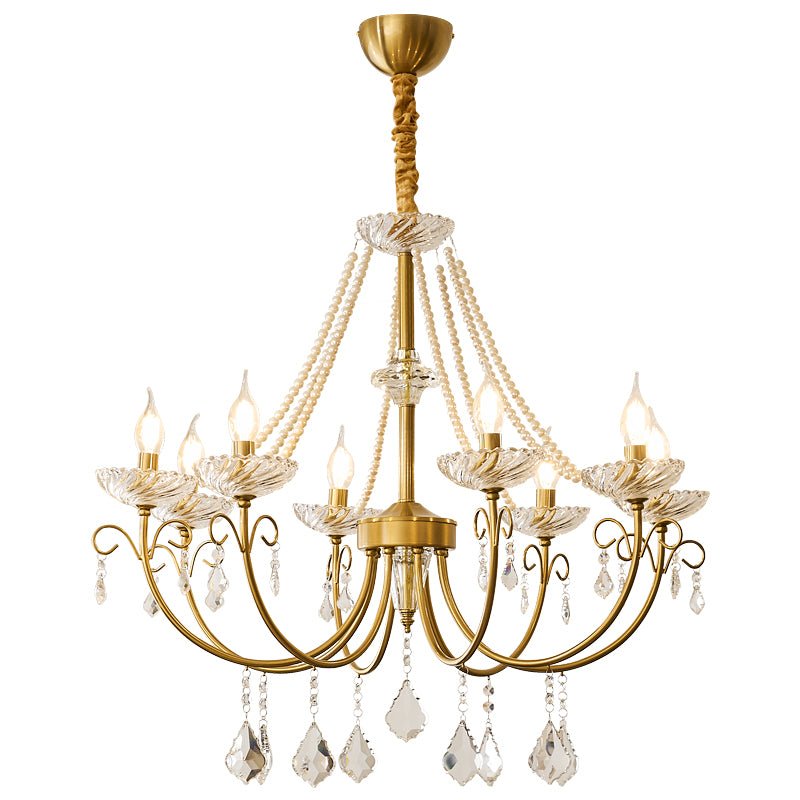 Imperial Pearl Crystal Chandelier - Elegant Design, Adjustable Height