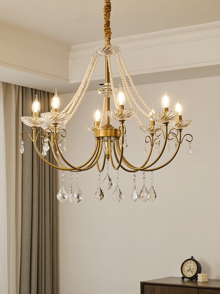 Imperial Pearl Crystal Chandelier - Elegant Design, Adjustable Height